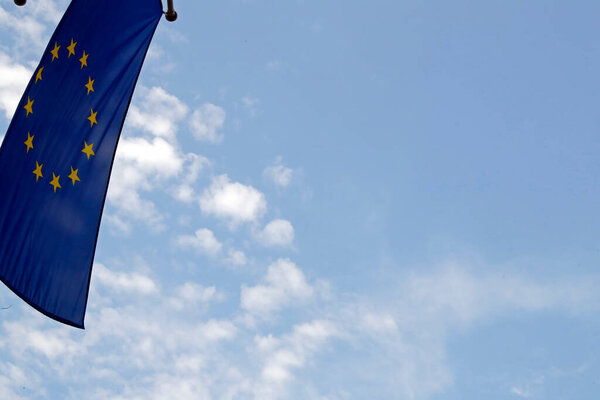 European flag against blue sky.  Ljubljana.  Slovenia. 