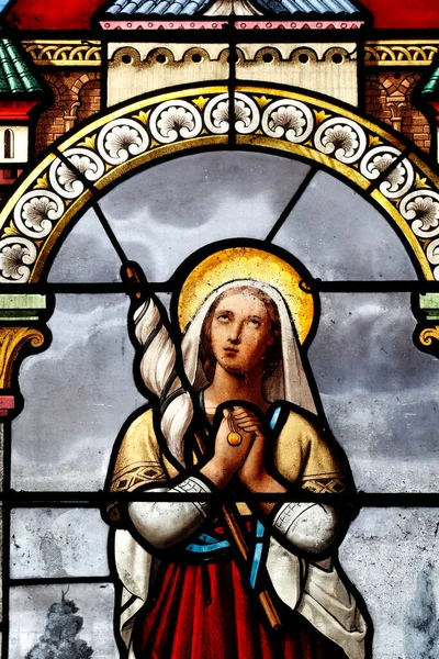 Sainte Jeanne Arc Church Stained Glass Window Genevieve Patroness Saint — Stock Photo, Image