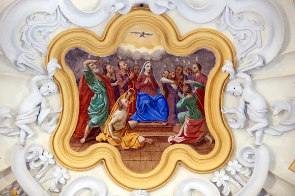 Barokowy Kościół Mikołaja Veroce Wniebowzięcie Maryi Malarstwo Ścienne Francja — Zdjęcie stockowe