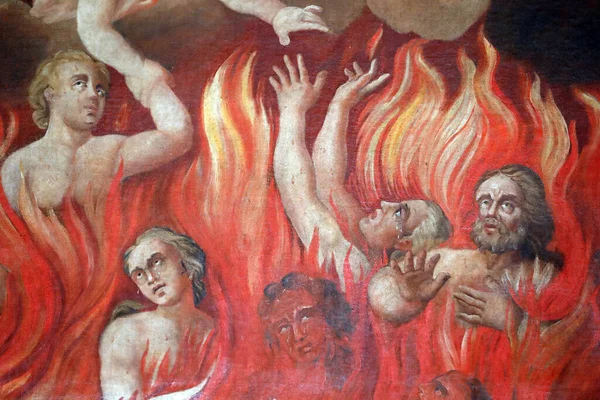 Barockkirche Saint Nicolas Veroce Das Weltgericht Die Hölle Eine Gruppe — Stockfoto