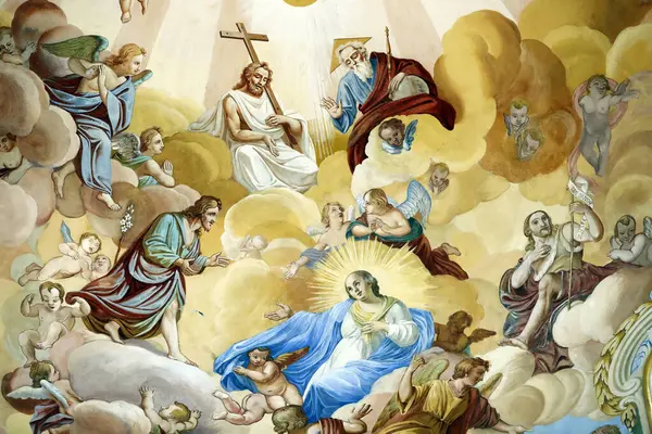 圣母院圣母院圣母玛利亚的假定 Nicolas Oudeard的Frescoe法国 — 图库照片