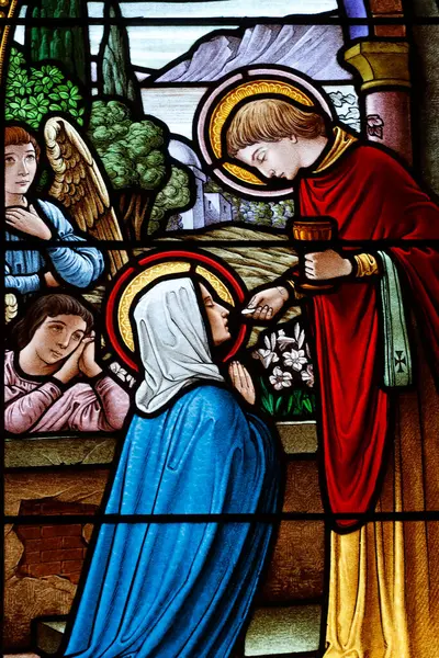 Witraże Komunia Święta Maryja Dziewica Szwajcaria — Zdjęcie stockowe