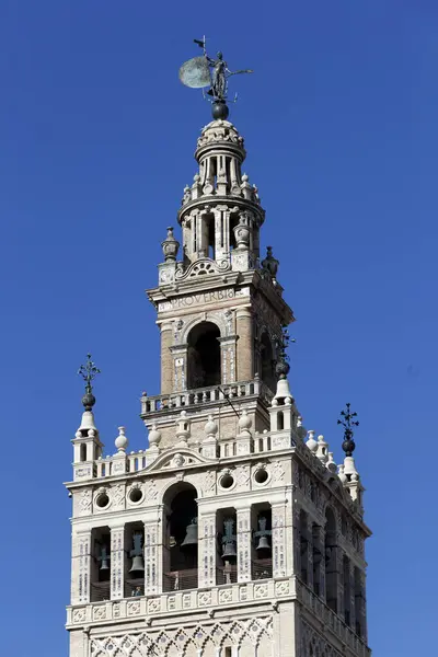 Katedra Sewilli Ozdoba Almohad Głównej Części Wieży Giralda Hiszpania — Zdjęcie stockowe
