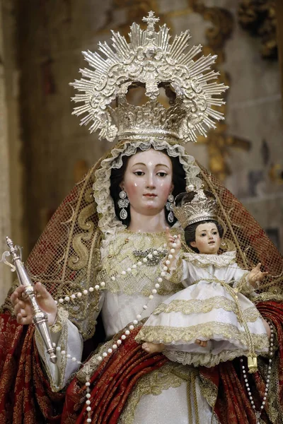 Iglesia Del Salvador Sevilla Crowned Virgin Mary Child Spain — Stock Photo, Image