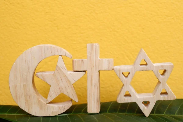 Religious Symbols Jewish Star David Muslim Star Crescent Catholc Cross — Stock Photo, Image