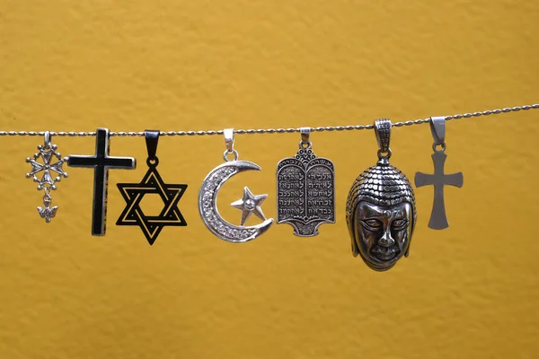 Símbolos Religiosos Católico Islã Judaísmo Ortodoxo Protestante Budismo Hinduísmo Conceito — Fotografia de Stock