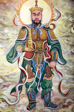 Ba Vang Budist tapınağı. Tapınak muhafızı resmi. Uong Bi. Vietnam. 