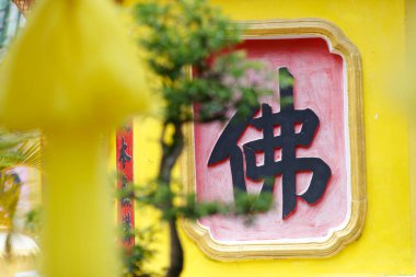 Phuoc Long Budist tapınağı. Çin kaligrafisi. Tan Chau. Vietnam. 