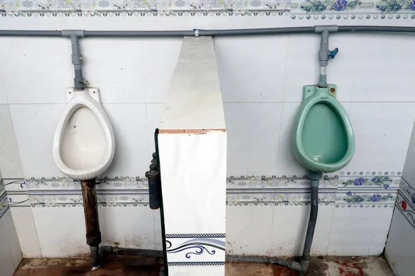 Old White Ceramic Urinals Men Bathroom Toilet Restroom Tan Chau — Stock Photo, Image