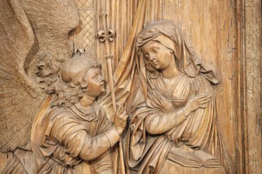 Unterlinden Müzesi. Viirgin Mary ve Başmelek Gabriel. Velt Wagner 'in Anonsu. 16. yüzyıl. Colmar. Fransa. Colmar. Fransa. 