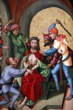 Unterlinden Müzesi. İsa 'nın Tutkusu. Dikenli Taç. Ayrıntılar. Tahta paneldeki yağ. Martin Schongauer. 15. yüzyılın sonları. Colmar. Fransa. Colmar. Fransa. 