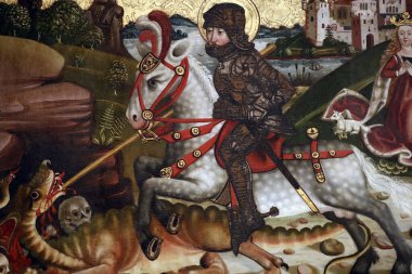 Unterlinden Müzesi. Aziz George ejderhayı öldürüyor. Tahta paneldeki yağ. 15. yüzyıl. Tahta paneldeki yağ. Martin Schongauer. 15. yüzyılın sonları. Colmar. Fransa. Colmar. Fransa. 