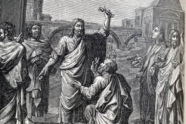 Yaşlı Missel Roman. Tarihi illüstrasyon. Aziz Peter İsa 'dan anahtarları alıyor..