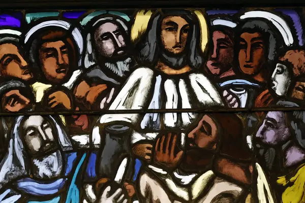 Joseph Kyrkan Färgat Glas Sista Måltiden Jesus Och Hans Apostlar Stockfoto