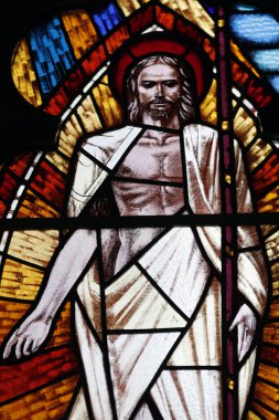 Aziz Joseph Kilisesi. Lekeli cam pencere. İsa 'nın dirilişi. Singapur. Lekeli cam.. 