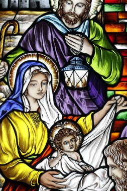 Song Vinh Kilisesi. Lekeli cam. Doğum sahnesi. Vietnam.