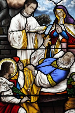 Song Vinh Kilisesi. Lekeli cam. Ekstrem Unction Ayini ya da Hastaların Kutsanması. Vietnam.