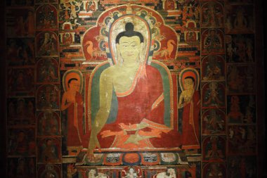 Eski Tibet Thangka tabloları. Budist sanatı.   