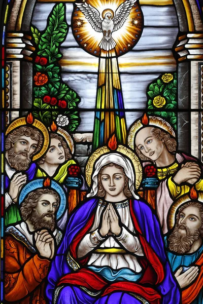 Song Vinh Church Stained Glass Descent Holy Spirit Apostles Virgin Royalty Free Stock Photos