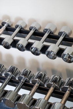 Spor kulübünde dambıllar. Sağlıklı konsept için spor yap. Phu Quoc. Vietnam.