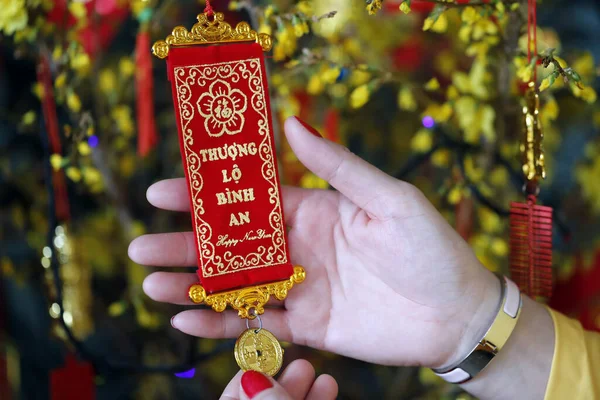 Çin Yeni Yılı. Vietnam Tet kutlaması için süslenmiş sarı ağaç. Fransa. 