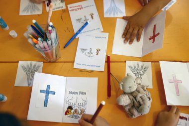 Catholic church. Christian religious teaching or catechism for young children.  France.  clipart