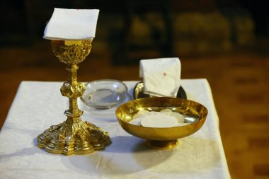 Saint-Gervais Barok Kilisesi. Katolik ayini. Ekmek masası. Saint-Gervais. Fransa.