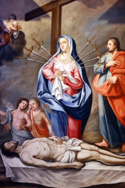 Varsayım Kilisesinin Hanımefendisi. Kutsal Bakire Meryem 'in Yedi Doları. Kordon. Fransa.