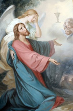 Saint-Grat Kilisesi. İsa, son yemekten sonra Gethsemane bahçesinde dua ediyor. Valgrisenche. İtalya. 