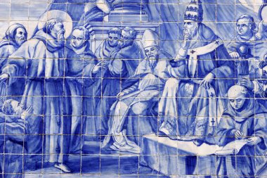 Capela Das Almas 'ın duvarlarında Azulejos ya da Ruhlar Şapeli. Assisi 'li Aziz Francis. Porto. Portekiz. 