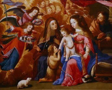 Porto Misericordia Müzesi. Vaftizci Yahya, Elisabeth ve meleklerle Kutsal Aile. J de Obidos 'un resmi. Porto. Portekiz. 
