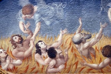 Son hüküm. Cehennem ve lanet tasviri. Resim yapmak. Bom Jesus do Monte 'nin mabedi. - Braga. Portekiz. 