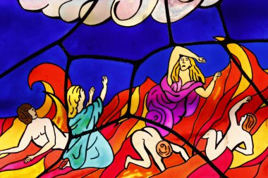 Braga Se Katedrali. Lekeli cam pencere. Son hüküm. Cehennem ve lanet tasviri. - Braga. Portekiz. 