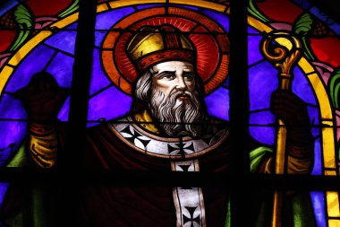 Aziz Nicholas Katedrali Dalat. Lekeli cam pencere. Aziz Nicholas, Myra 'lı Nikolaos' u da çağırır. Dalat. Vietnam. 