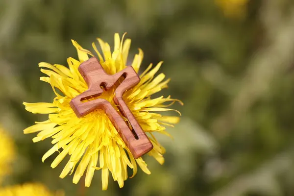 Wooden  cross with  Jesus.  Religious symbol.