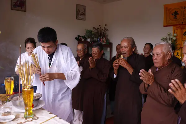 Cérémonie Funéraire Dans Une Famille Bouddhiste Prières Pour Défunt Tan — Photo