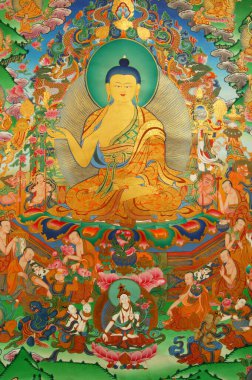 Nepal Thangka 'sı. Buda 'yı temsil eden dini bir tablo..