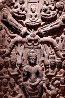 Bangkok Ulusal Müzesi. Stel Savatthi 'de ikiz mucizeler yaratıyor. 8. yüzyıl. Ayuttaya Eyaleti. Tayland.