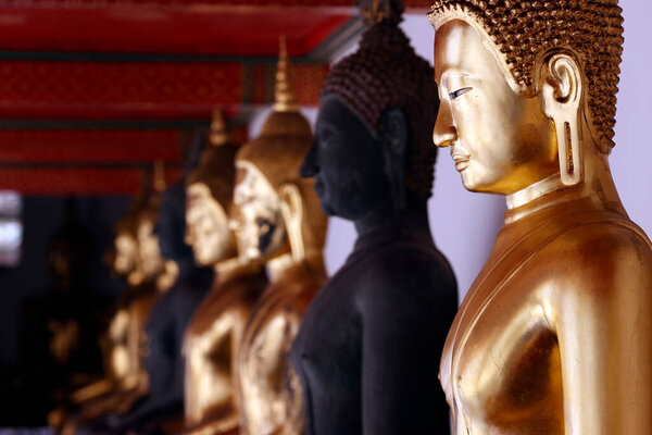 Wat Pho temple. Golden Buddha statue.  Bangkok. Thailand.