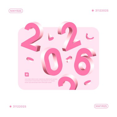 Pembe 3D sayılar 2026 pembe zemin üzerinde yüzen Isometric tarzı tasarım çeşitli uygulamalar için mükemmeldir