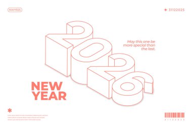 2026 sayısının bir Yeni Yıl tasarımı için tasarlanmış özgün tasviri Temiz minimalist estetik