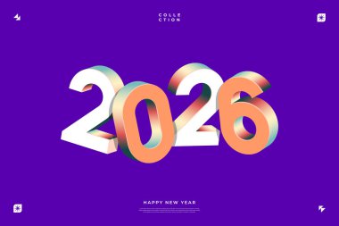 Yeni Yıl kutlamaları için ideal mor bir arkaplan üzerine 2026 yılının canlı bir 3D canlandırması