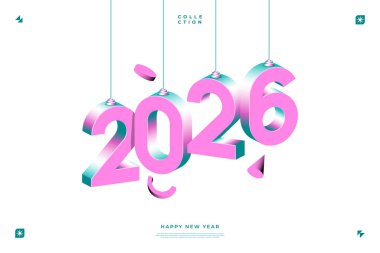 Beyaz zemin üzerinde asılı Isometric 3D pembe 2026 Yeni Yıl numaraları Festival tasarımları için mükemmel