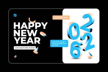 Modaya uygun bir Mutlu Yıllar 2022 tasarımı. Siyah ve beyaz arka plana karşı 3 boyutlu mavi sayılar içeriyor.