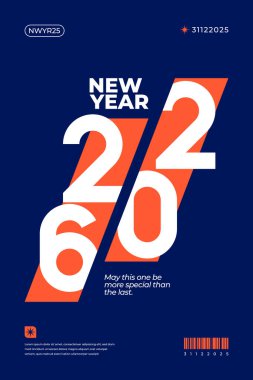 Koyu mavi bir arkaplan karşısında turuncu ve beyaz sayılar içeren modern bir Yeni Yıl 2022 tasarımı. Kartlar veya sosyal medya için mükemmel.