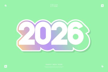 Pastel renkli bir 2026 Mutlu Yıllar tasarımı açık yeşil arkaplan üzerinde beyaz numaralar Kartlar ve afişler için mükemmel