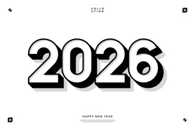 Beyaz bir arkaplan karşısında 2026 'nın yer aldığı 3D tipografi tasarımı Yeni Yıl tebrikleri için mükemmel