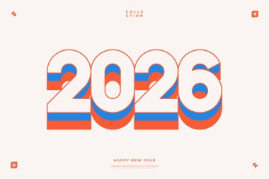 Kartlar ve davetiyeler için mükemmel olan 2026 yeni yıl tasarımı cesur retro tipografisi