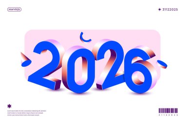 Modern Yeni Yıl tasarımına karşı 3D mavi sayılar 2026