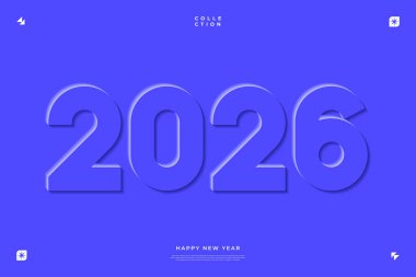 Kabartmalı mavi arkaplan 2026 Mutlu Yıllar metin minimalist tasarımı